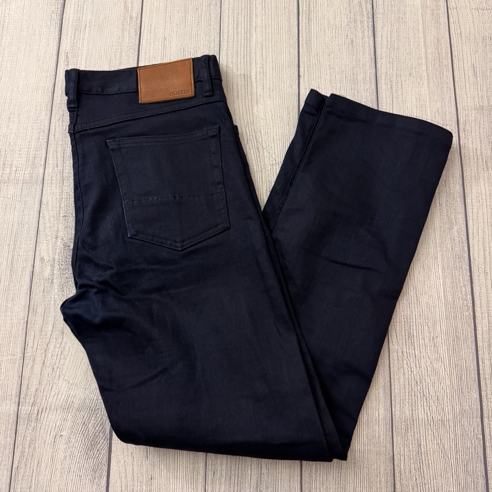 GUSTIN California Straight Fit Selvedge Denim Jeans Dark Indigo Button Fly 35x29